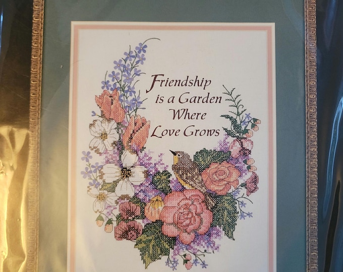 Dimensions Friendship is a Garden Stamped Cross Stitch Kit. FREE SHIPPING. Good Condition.