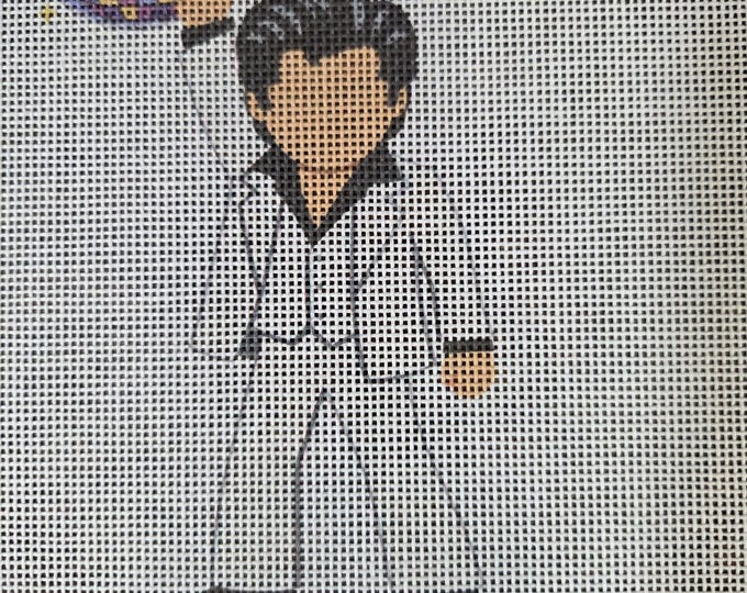 IN STOCK Stayin Alive - John Needlepoint Canvas 5"x3"  finished size #18 mesh. Free Shipping. Unfinished canvas. Moore Stitching Design