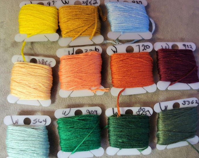 11 Misc Skeins Wrapped on Bobbins Embroidery or Cross Stitch Floss. Free Shipping.