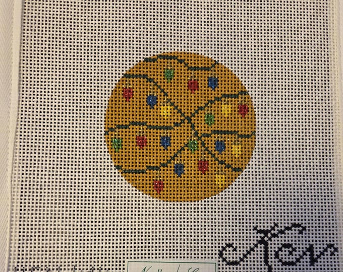 Kelly Clark Two Christmas Lights Needlepoint Canvases 13# 3.5" with Threads Round. Preowned Estate Sale Like New Condition.. Free Shipping.