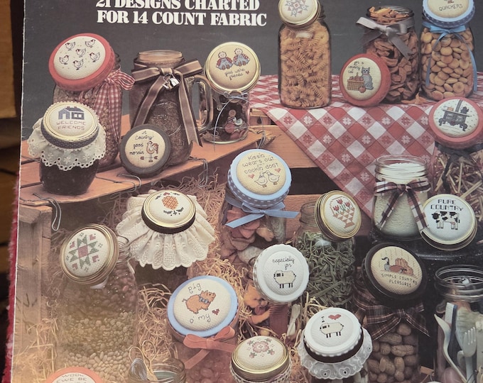 Leisure Arts Canned Country Jar Lids Cross Stitch Pattern. Free Shipping. Used Condition.