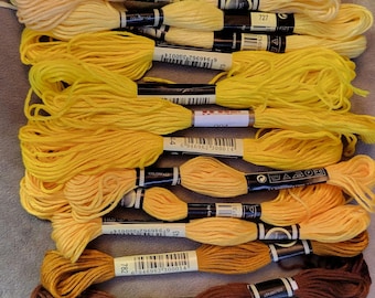 18 Skeins Bundled Yellow and Brown Embroidery or Cross Stitch Floss. Free Shipping.