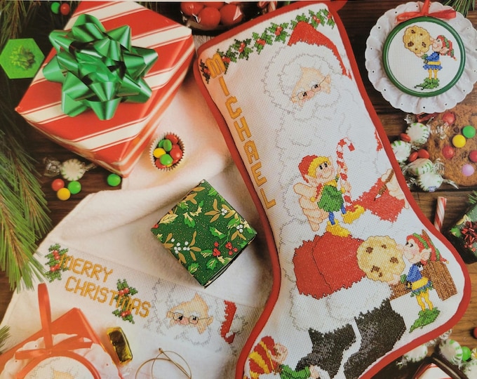 Vintage A Cookie for Santa Cross Stitch Pattern. Free SHIPPING.