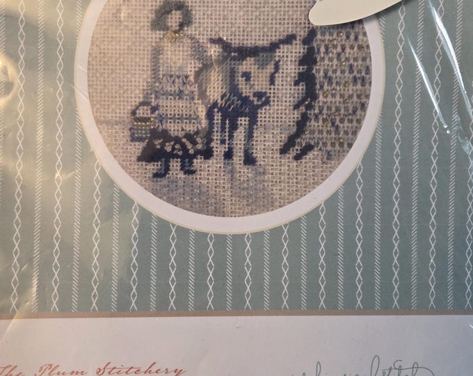 Plum Stitchery 8 Maids A Milking Kit Needlepoint Canvas Kit. 18# 4". Round. Preowned Estate Sale Good Condition.