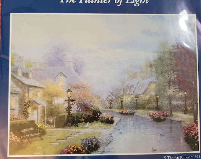 Thomas Kinkade Lamplight Brooke Embellished Cross Stitch Kit. FREE SHIPPING. Repackaged in a polybag.