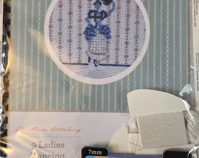Plum Stitchery 9 Ladies Dancing Kit Needlepoint Canvas Kit. 18# 4". Round. Preowned Estate Sale Good Condition.