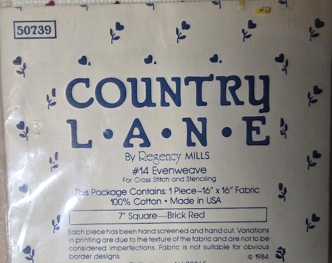 Country Lane #14 Evenweave 16x16 Fabric with 7" Square Brick Red. FREE SHIPPING.