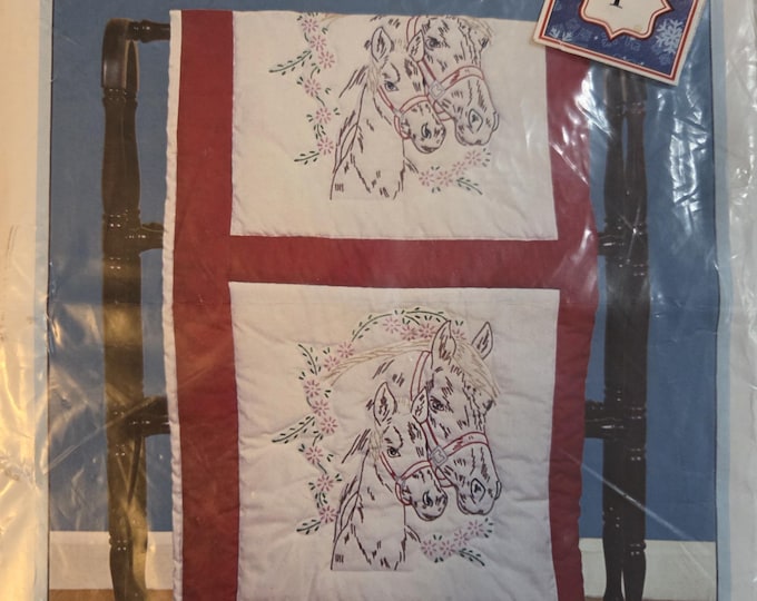 Mare and Colt Quilt Blocks Stamped Embroidery Kit. FREE SHIPPING. Preowned Older Packaging Condition. No floss included.