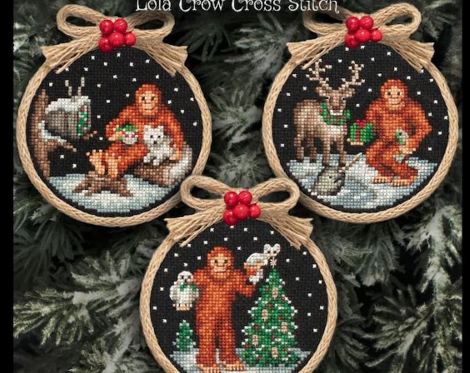 Lola Crow A Very Bigfoot Christmas Cross Stitch Pattern. First Time in Print New.  Free Shipping.