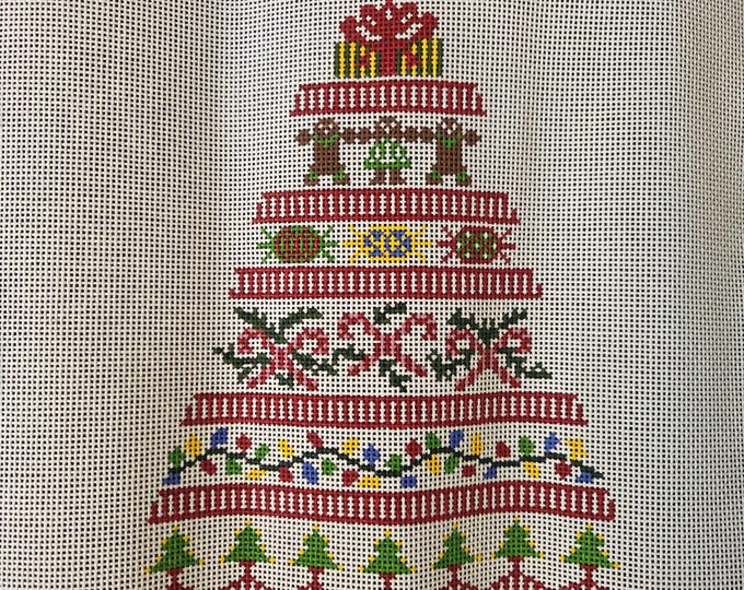 Tina Griffin Christmas Tree Needlepoint Canvas. 13# 8"x11.5". Preowned Estate Sale Like Good Condition. Canvas Rolled.