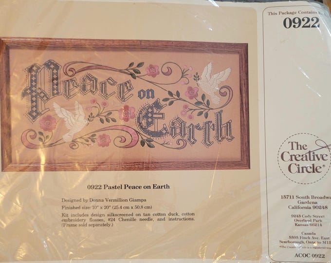 0922 Pastel Peace on Earth Cross Stitch and Embroidery Kit. FREE SHIPPING. New Condition.