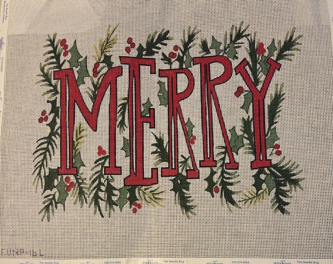 Merry Needlepoint Canvas 13# 10"x12". Preowned Estate Sale Good Condition. Free Shipping.