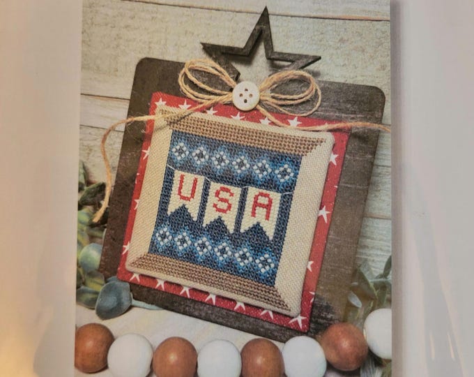 Crafty Bluebonnet USA Banner Spool Cross Stitch Pattern. Free Shipping. Good Condition.