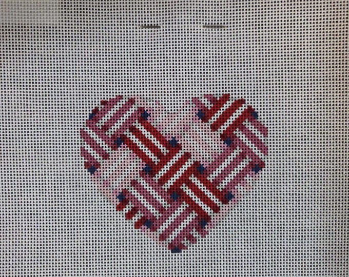 Associated Talent Criss Cross Heart Needlepoint Canvas 18# 3.5". Preowned Estate Sale Like New Condition. Free Shipping.
