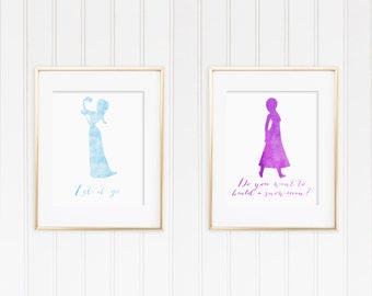 Frozen Ana & Elsa 8x10 Watercolor Quote Print Collection