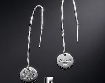 925 Sterling Silber Lotus Namaste Einfädler Ohrringe | Handgestempelt