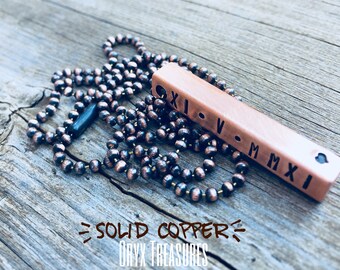 4 Sided 1.5 inches Solid COPPER Bar Necklace | Hand Stamped Personalized | Unisex Necklace | Stainless Steel Chain | Solid Copper Chain