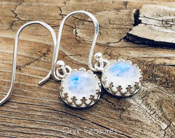 Pendientes de piedra lunar arcoíris / Biseles de corona de galería / Pendientes de plata de ley 925