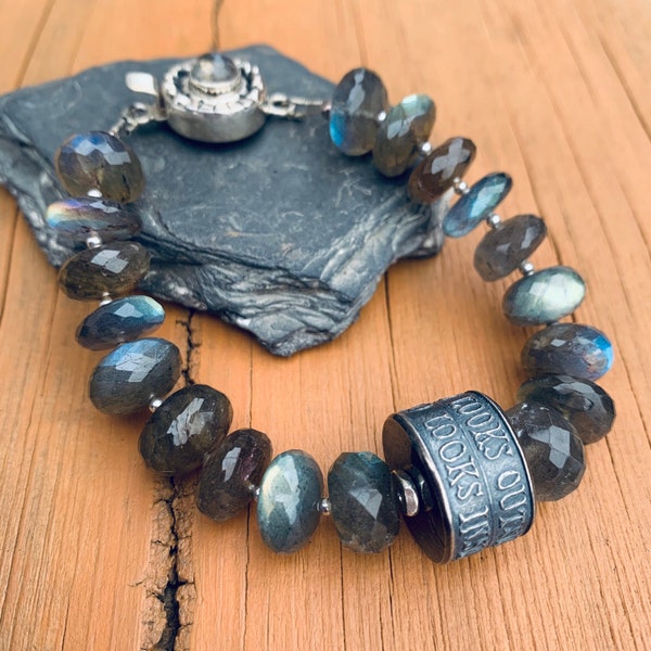 Fiery Labradorite Bracelet | Anne Choi Bead | Carl Jung: “Who looks outside dreams; who looks inside awakes.” |  925 Sterling Silver