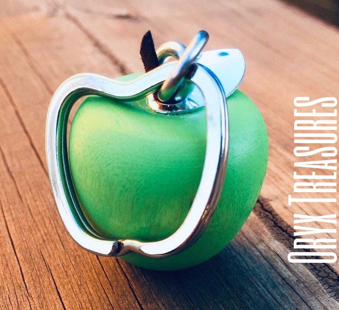 Sour Green Wooden Apple Keychain Hand Stamped Personalized Etsy