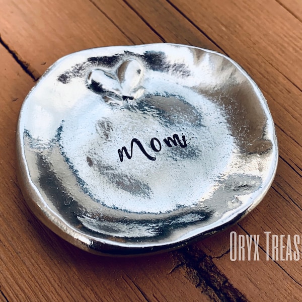 Handmade Personalized Ring Dish | Pewter Ring Dish | Heart Love | Hand Stamped Ring Dish | Solid Pewter