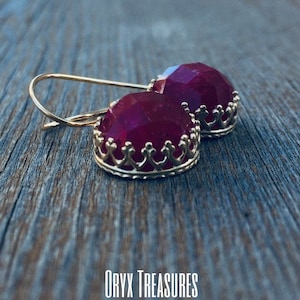 Heat-Treated Indian Ruby Earrings |  24k Gold Plated Crown Setting |  Gold Filled Ear Wires Hooks |  High Domed Rubies