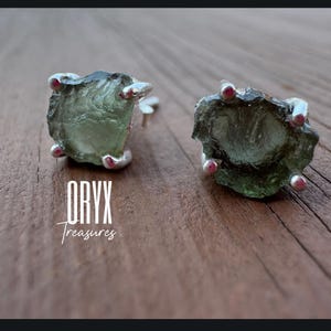 RARE | Czech Moldavite Earrings | 925 Sterling Silver | Raw Green Moldavite | Moldavite Studs | Pair | Stud Earrings