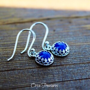 AAA Lapis Lazuli & Sterling Silver in Crown Bezel | Deep Blue Lapis | Royal Blue Lapis Earrings | 925 Stamped Earrings