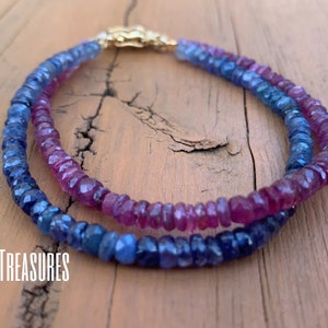 Pulsera de zafiro de dos capas / Intrincado cierre Vermeil 925 / Zafiro azul rosa / Yaqut / Piedra preciosa preciosa / Piedra de nacimiento de septiembre