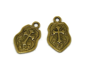 2 charms brass 24x14.5mm Knight's shield