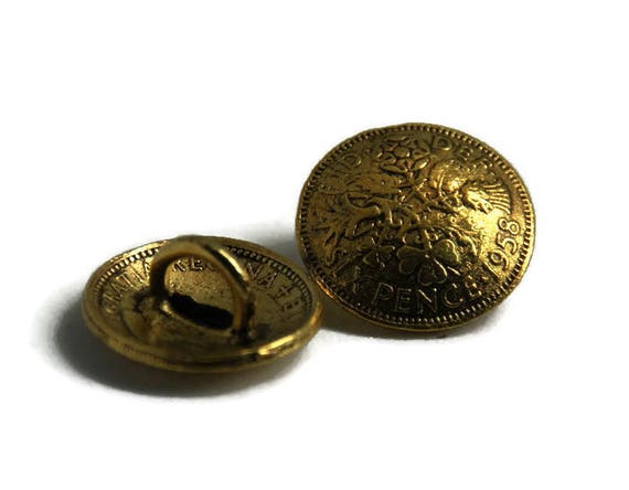 Bouton Rond Bombé Six Pence En Métal Doré Vieilli Etsy