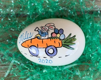 Carrot Car - Personalized Ceramic Easter Egg Handpainted