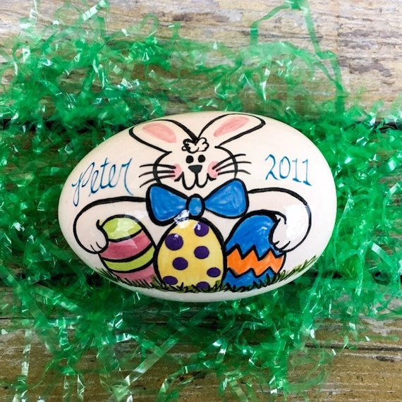Personalized Ceramic Easter Egg Bunny Hugs