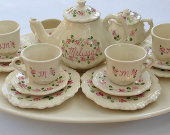 Large Ceramic Tea Set - 4 Cup with plates and saucers