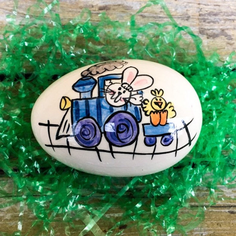 Bunny on Train Personalized Ceramic Easter Egg