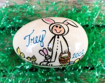 Bunny Suit - Personalized Ceramic Easter Egg