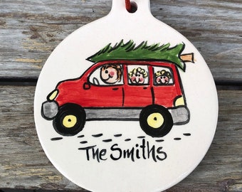 Personalized Family Car with Christmas Tree Christmas Tree Ornament