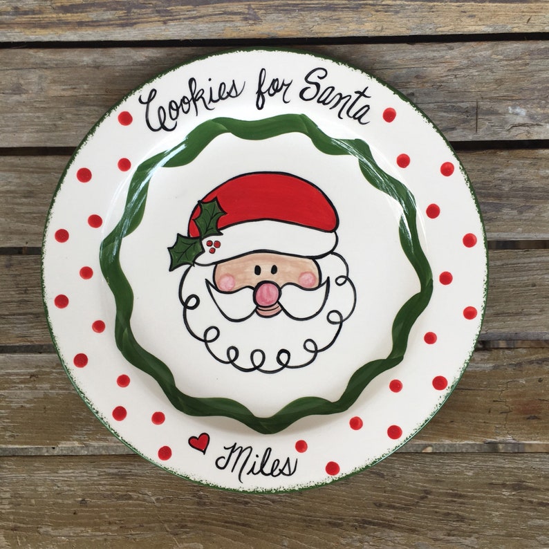 Cookies for Santa Personalized Ceramic Plate Santa Face image 1