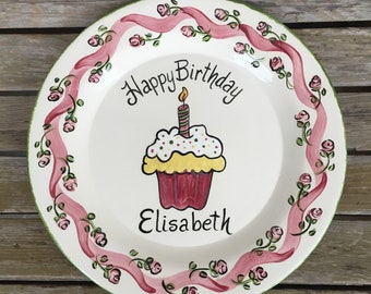 Happy Birthday Plate Personalized with Name and Roses