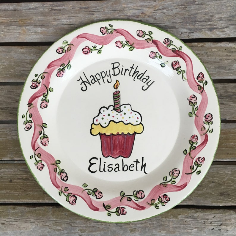 Happy Birthday Plate Personalized with Name and Roses image 1