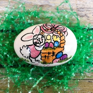 Bunny Next to Basket - Personalized Ceramic Easter Egg
