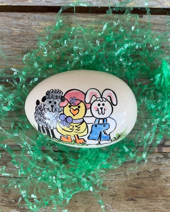 Personalized Ceramic Easter Egg Bunny Hugs