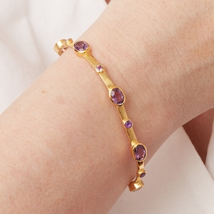 Amethyst Multi-Gemstone Open Bangle, Purple Gemstone Bangle, Purple Bracelet Cuff, February Birthstone
