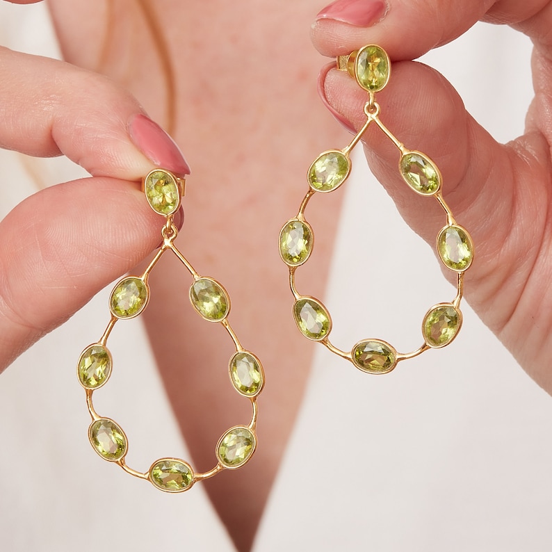 Emerald Stud Teardrop Earrings, Green Gemstone Earrings, 18K Gold and Silver, May Birthstone Jewellery image 6