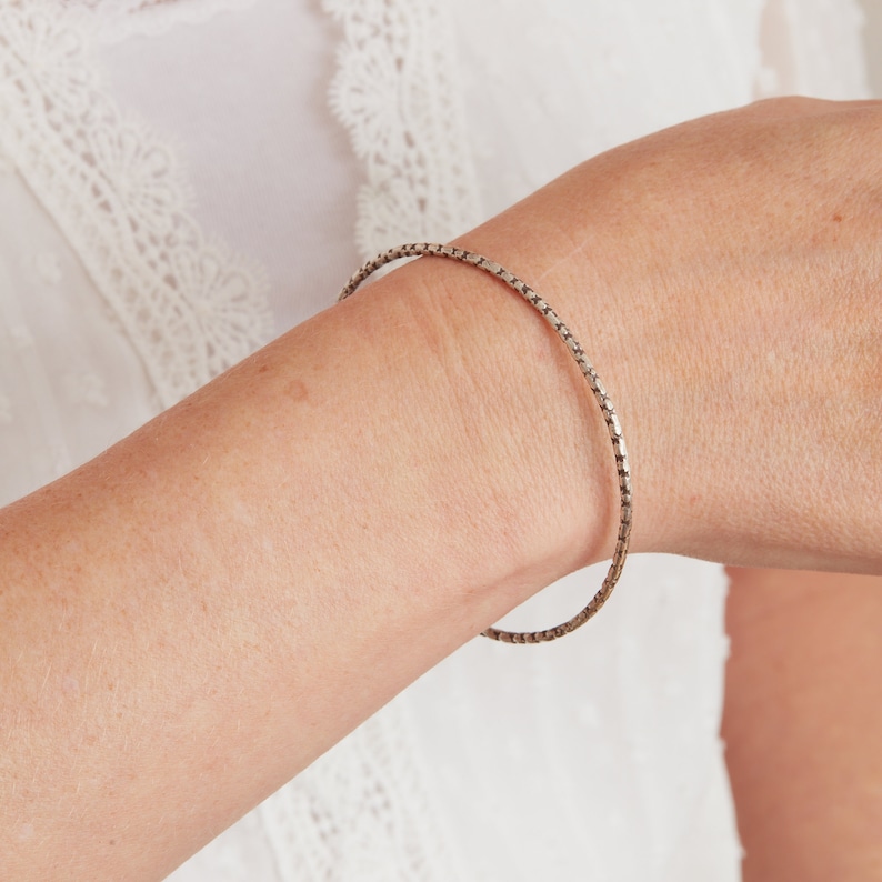 Textured Silver Skinny Stacking Bangle, Solid Silver Bangle image 2