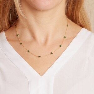 Emerald and Gold Chain Necklace, Gold Vermeil Chain Necklace, Collar Style Necklace,  Gold and Gemstone Necklace, Green Emerald Necklace