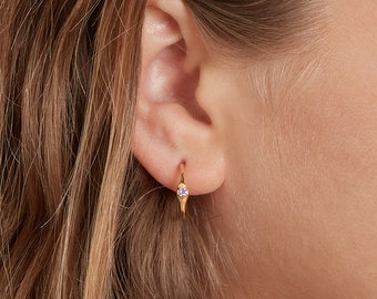 Amethyst Gold Vermeil Hoop Earrings: Sterling Silver Gemstone Studs