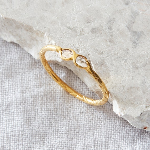 Labradorite and Polki Diamond Ring Stacked Layered Gold-plated Sterling Silver Labradorite and Polki Diamond Ring Stacked Layered Gold-plated Sterling Silver