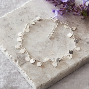Hammered Sterling Silver Disc Charm Bracelet: Jangly Stacking Jewelry