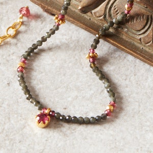 Black Spinel and Ruby Beaded Antique Short Layering Necklace, 18K Gold and Sterling Silver, July Birthstone image 4